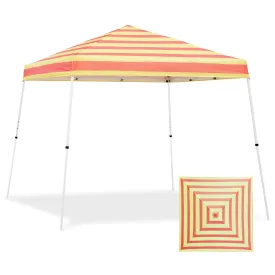 Eagle Peak SHADE GRAPHiX Slant Leg 10x10 Easy Setup Pop Up Canopy Tent with Digital Printed Orange Yellow Stripe Top