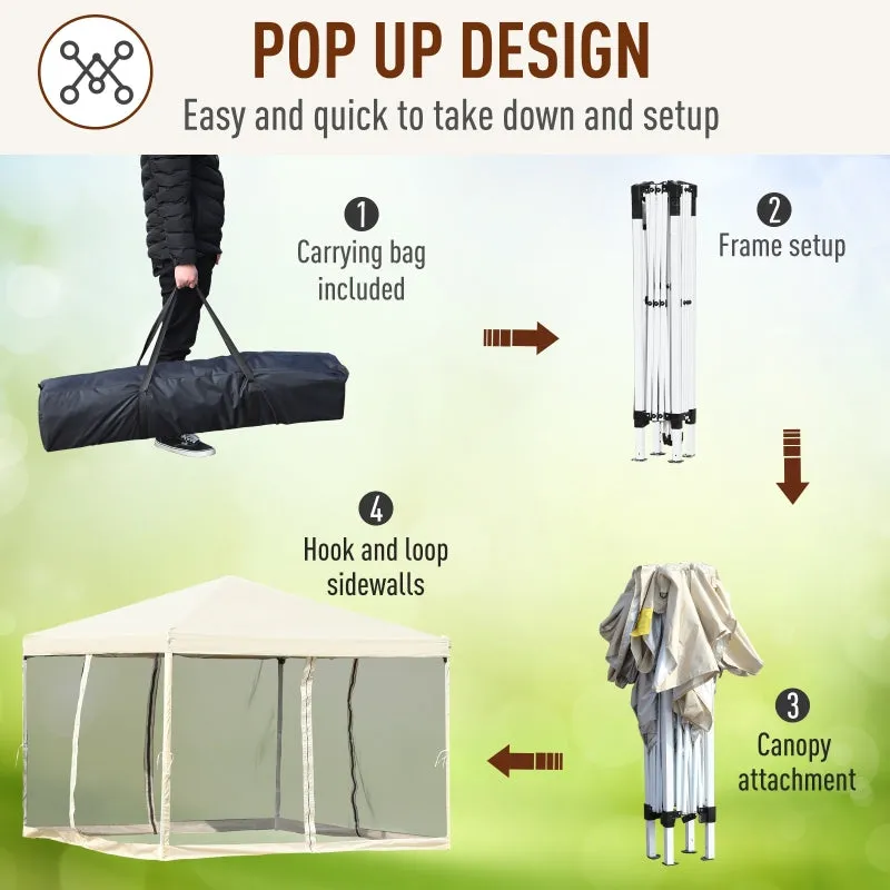 10' x 10' Pop Up Canopy Tent with Removable Mesh Sidewall Netting - Beige