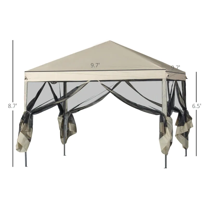 10' x 10' Pop Up Canopy Tent with Removable Mesh Sidewall Netting - Beige