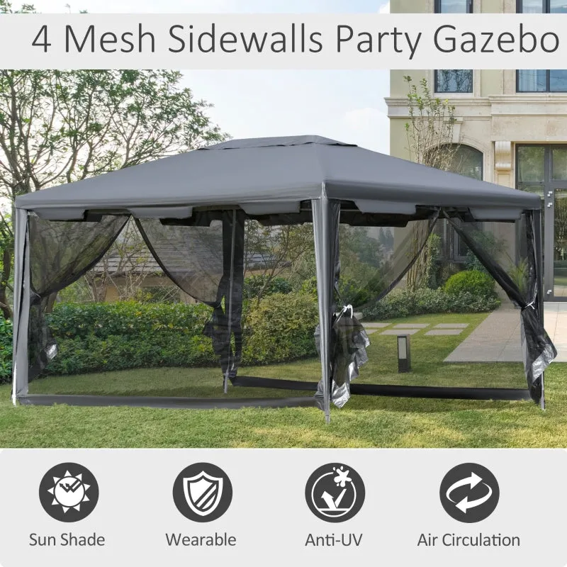 10x13 Ft Light Duty Gazebo with Mesh Sidewalls - Grey