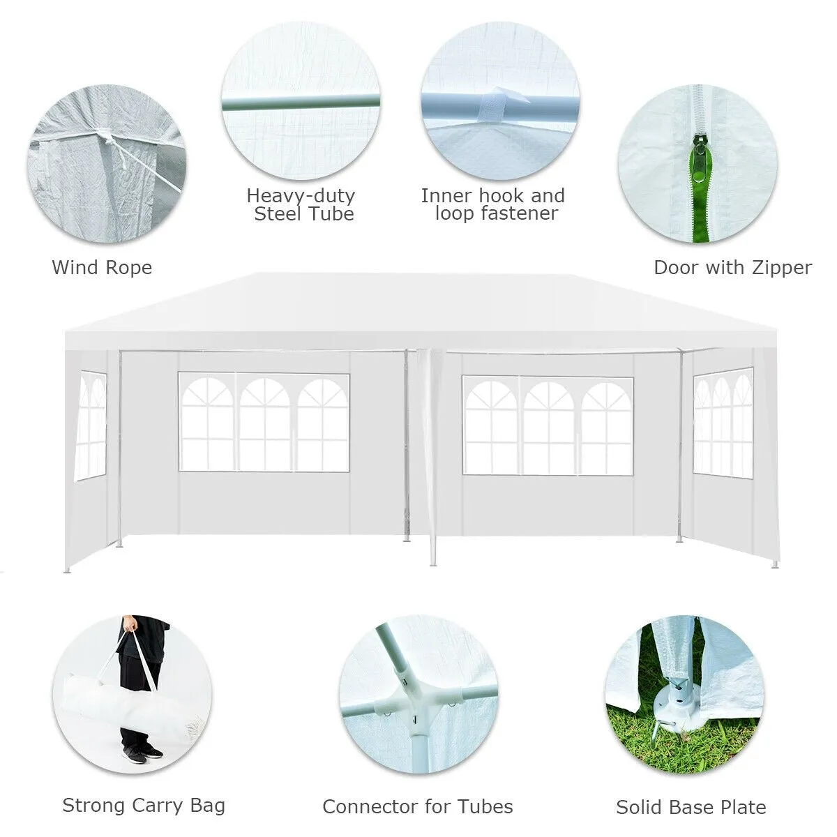 10x20 ft. 6 Sidewalls Canopy Tent with Carry Bag