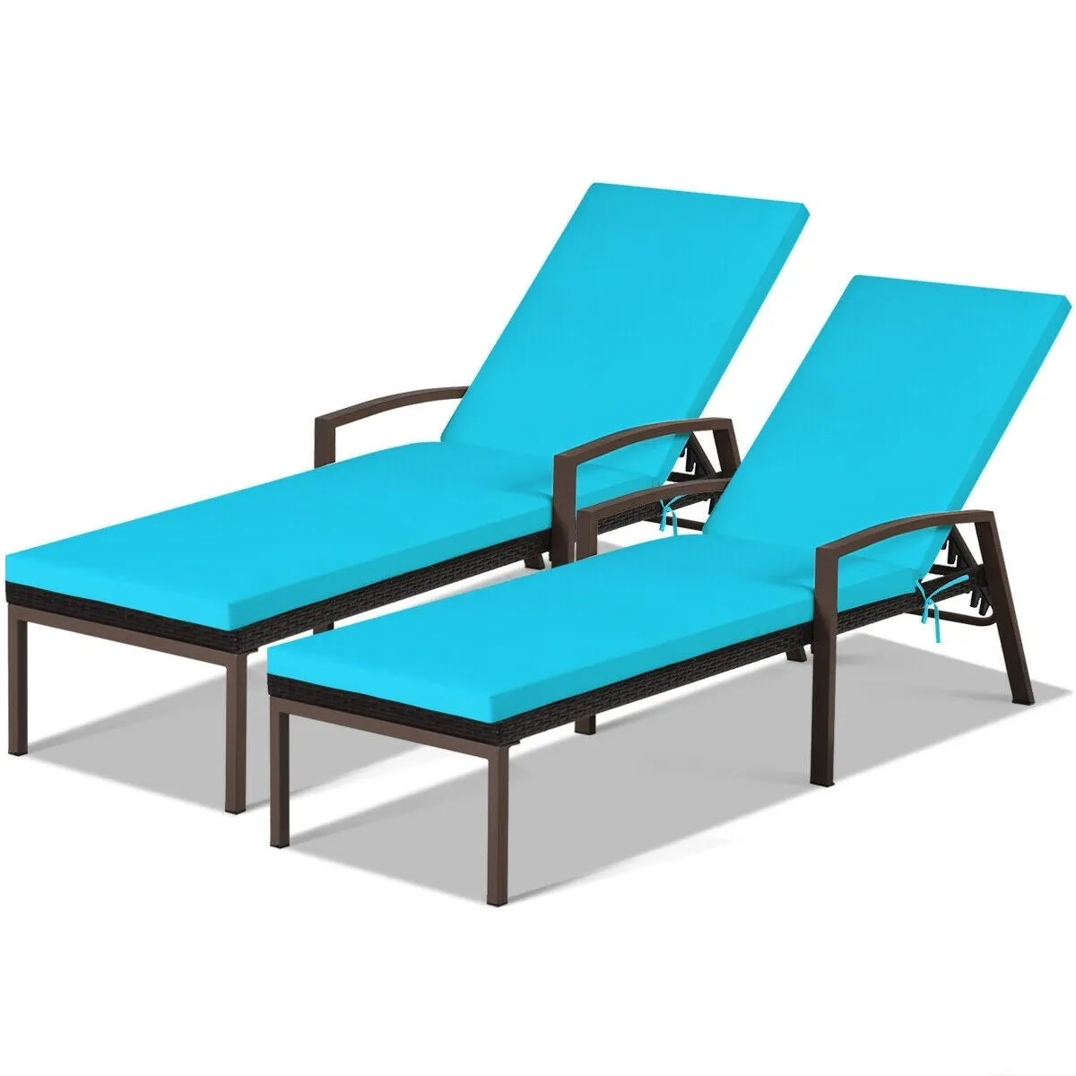 2pc Adjustable Wicker Rattan Patio Chaise Lounge Chair - Turquoise