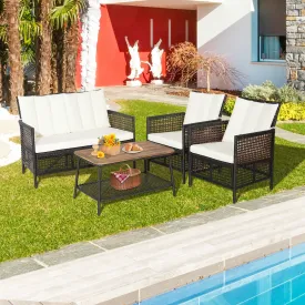 4pc Patio Rattan Furniture Set - Cream White