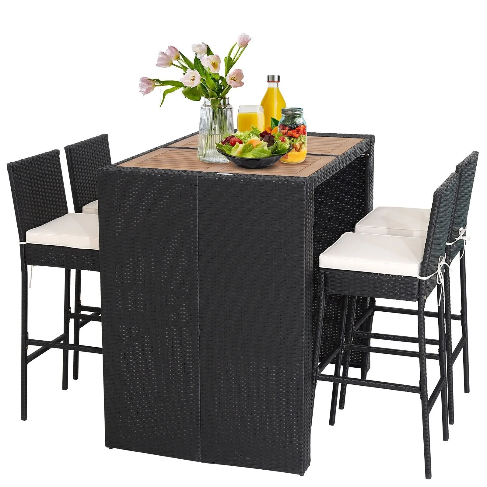 5pc Patio Dining Table Set - Black, Off White