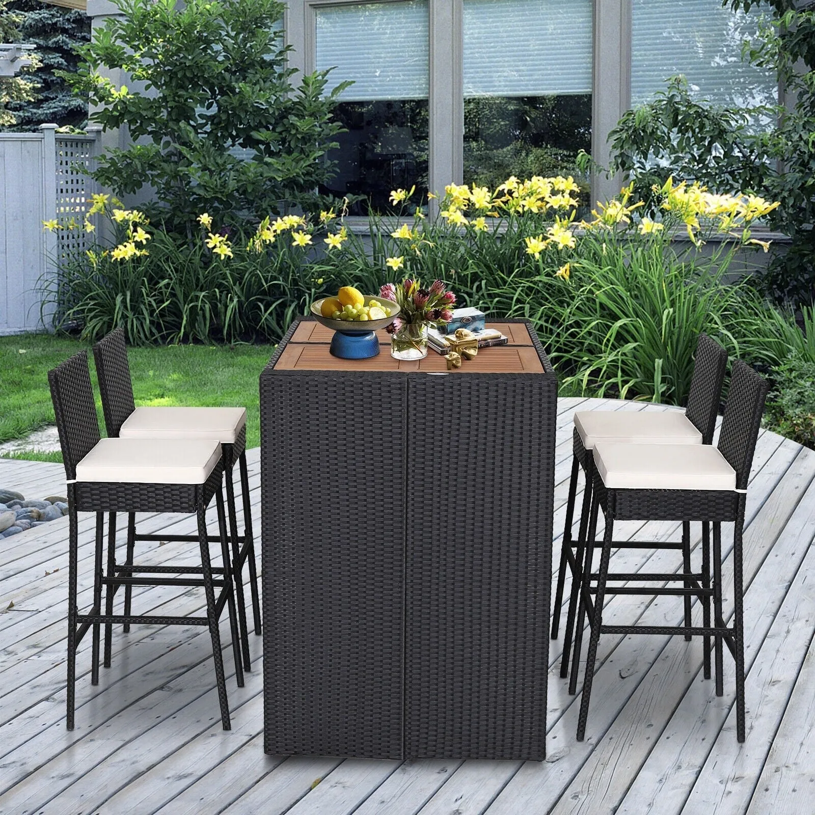 5pc Patio Dining Table Set - Black, Off White