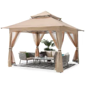 ABCCANOPY Outdoor Double Soft-Top 13x13 Pop Up Patio Gazebo with Mosquito Netting