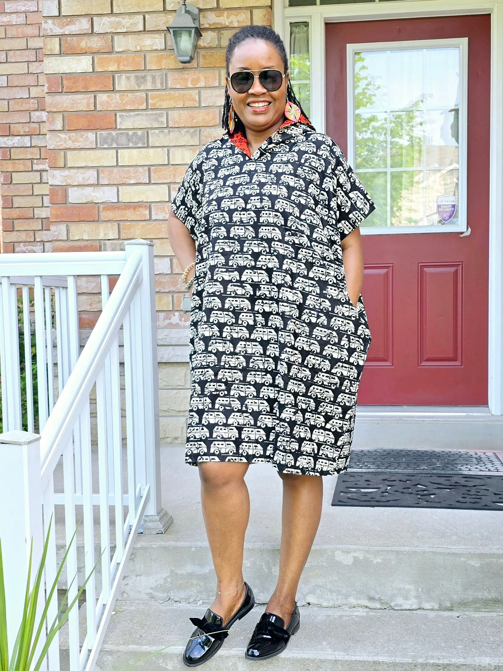 Ankara Bus Shift Dress with Hoodie