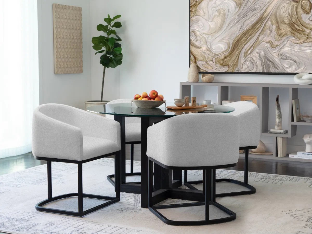 Atlas 5-pc Contemporary Dining Collection with Metal Base Chairs