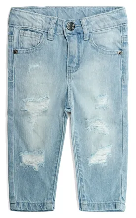 Baby Girls Boys Elastic Band Ripped Summer Fashion Denim Pants Jeans