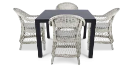 Bahamas Square 5 Piece Outdoor Setting in Gunmetal with Wicker Chairs