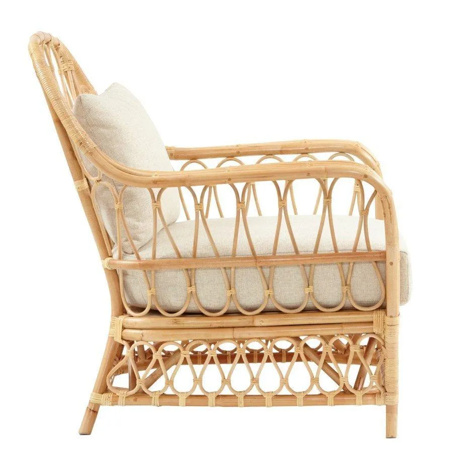 Bar Harbor Natural  Rattan Club Chair With Cream Cushion