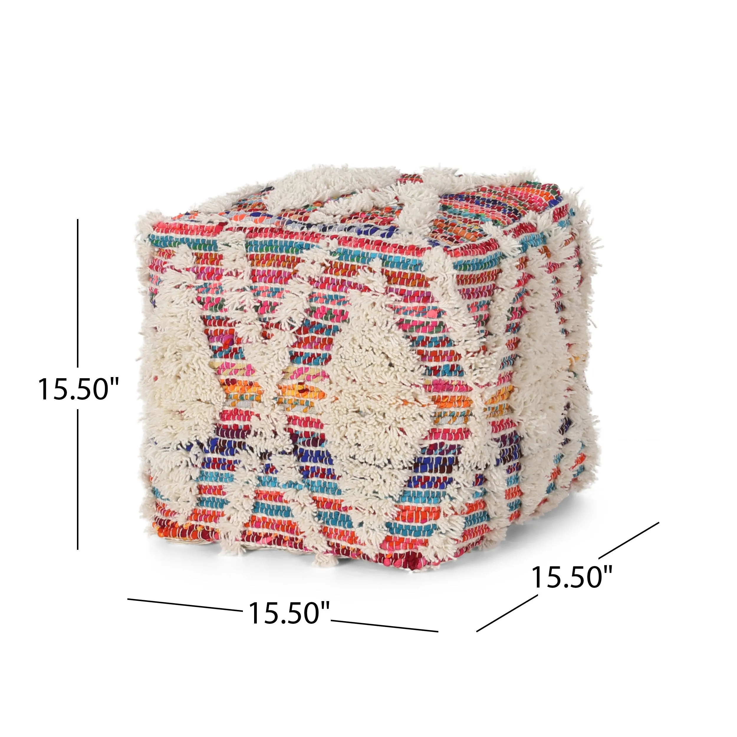 Boho Wool and Chindi Pouf - NH566013