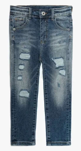 Boys Elastic Band Ripped Soft Strechy Denim Pants Jeans