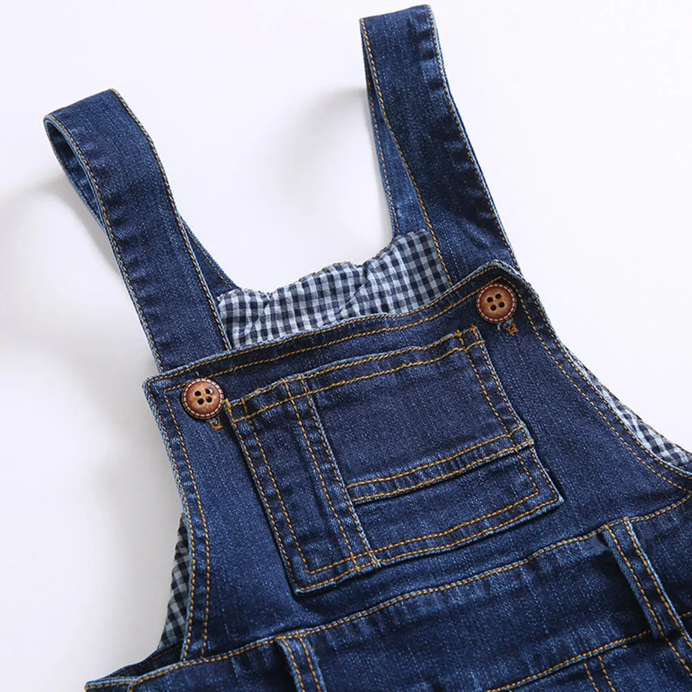 Boys Girls Blue Denim Dungaree Jean Overalls