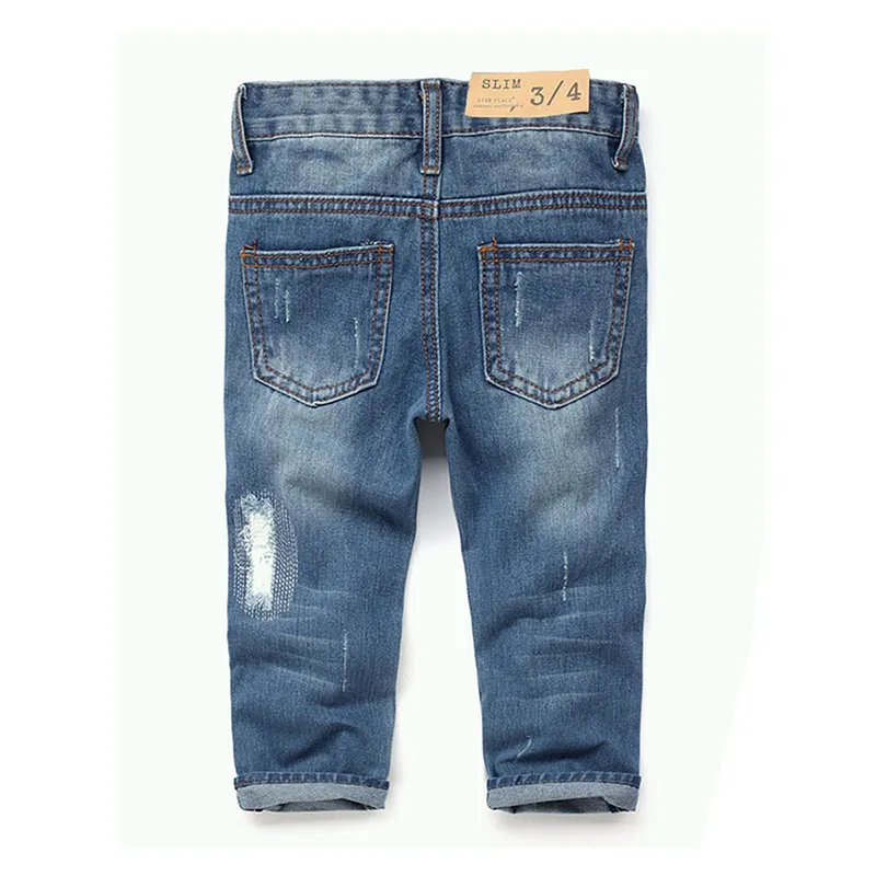 Boys Girls Elastic Waistband Ripped Holes Jeans