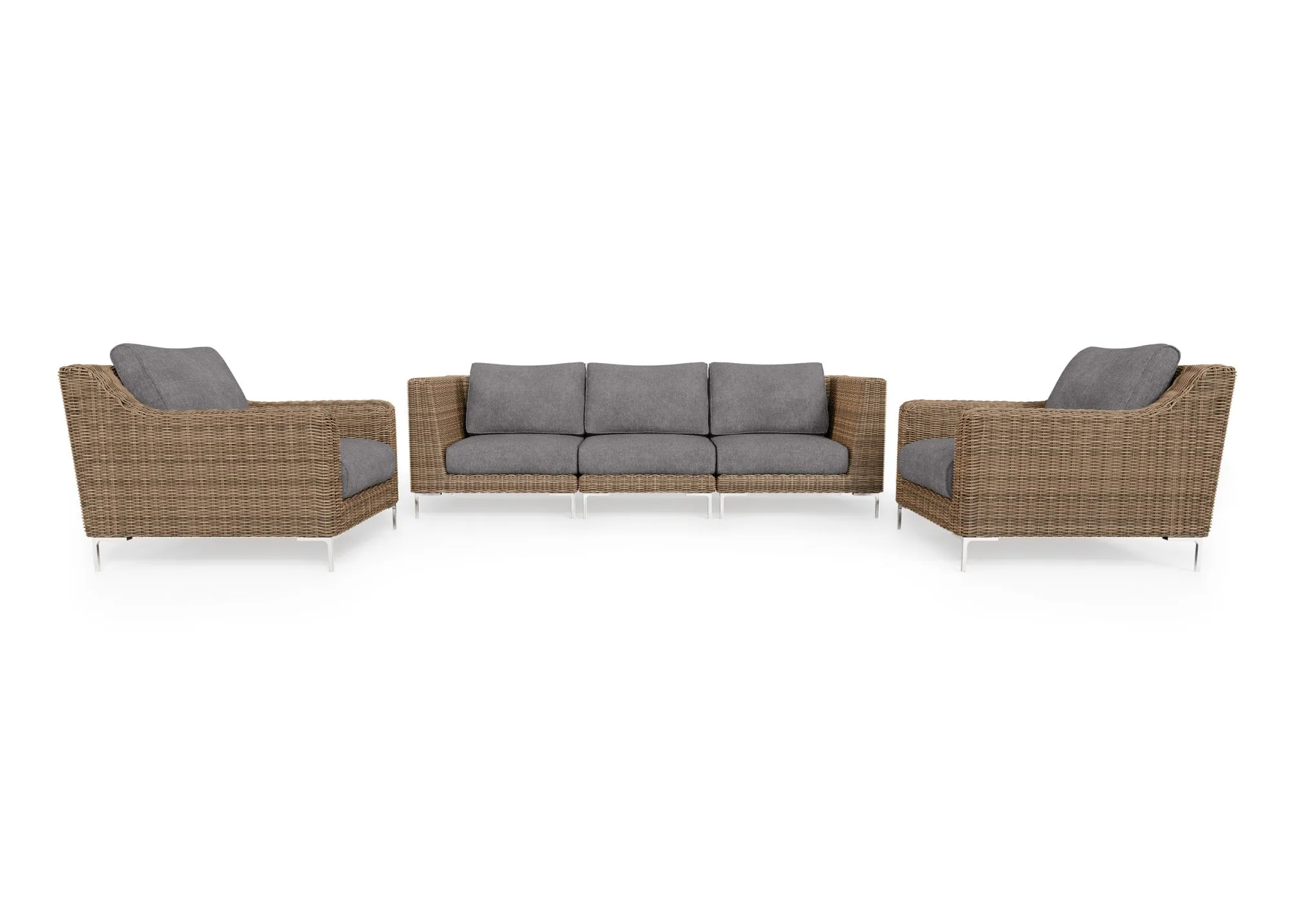 Brown Wicker Outdoor Sofa with Armchairs - 5 Seat