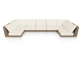 Brown Wicker Outdoor U Sectional - 7 Seat