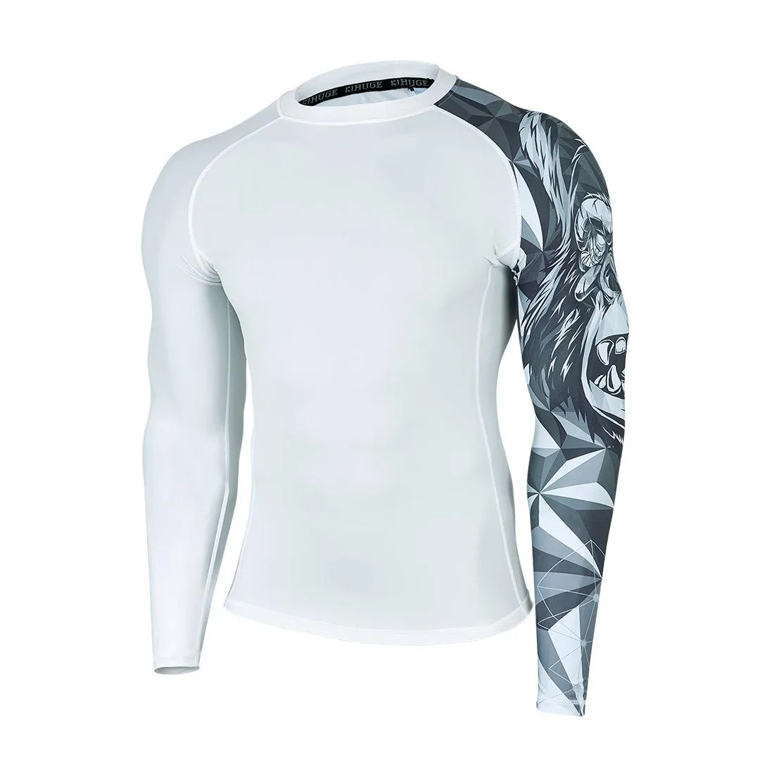 Classic White Long Sleeve UPF50 Rashguard for Men - King Kong Style