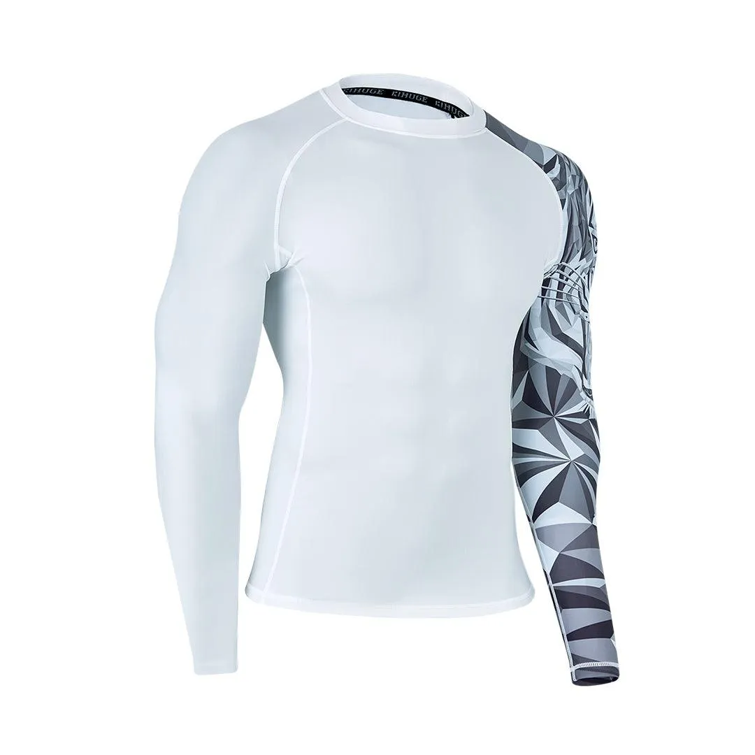 Classic White Long Sleeve UPF50 Rashguard for Men - Tiger Style