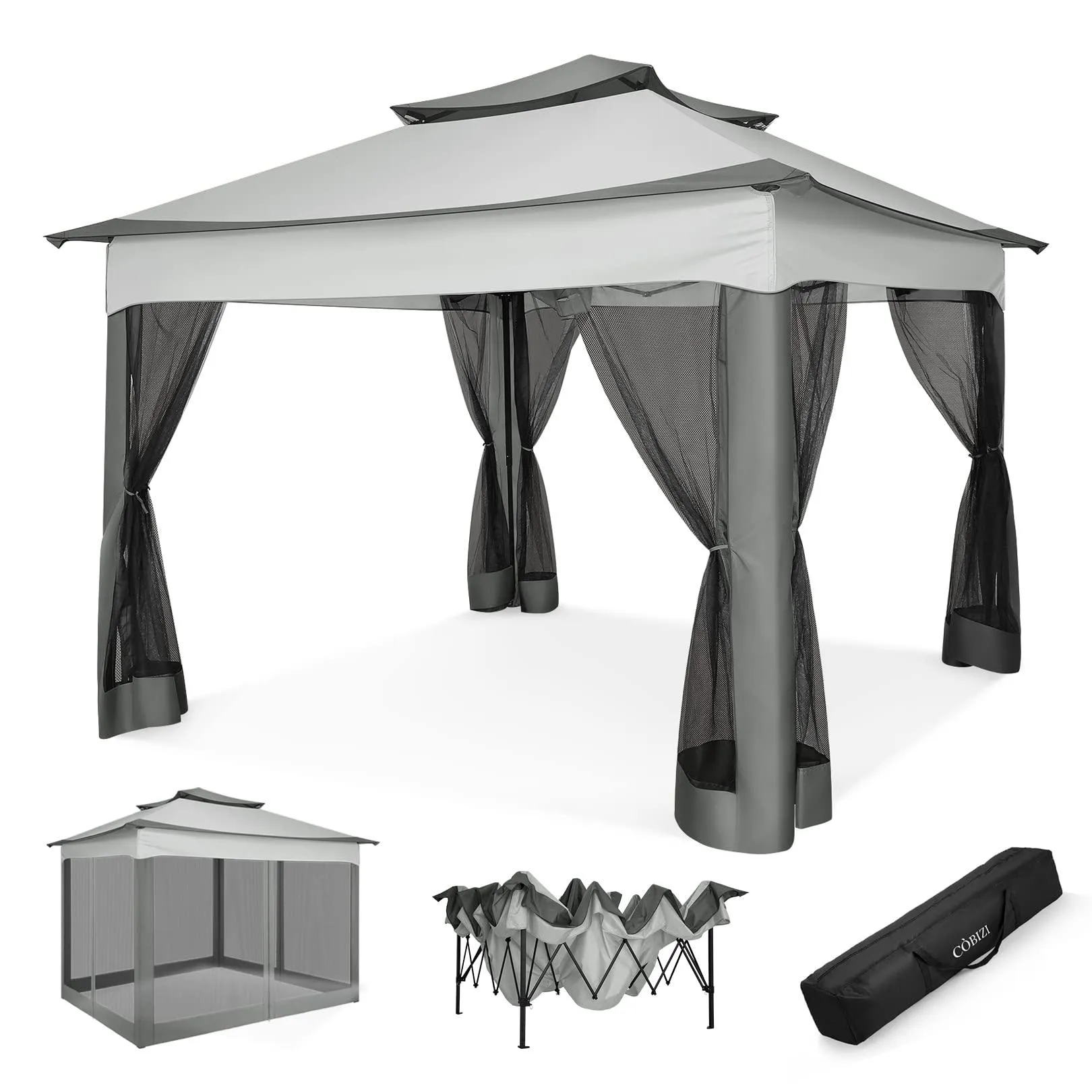 COBIZI Double Top Gazebo Waterproof Canopy 10'x10' with Gauze Sidewall