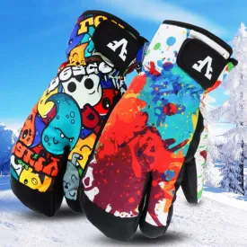 Colorful Cartoon Pattern Weatherproof Mittens  Fore-Finger Touch Tip