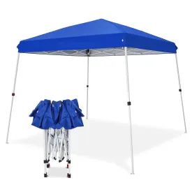 COOS BAY Outdoor Instant Easy Setup Canopy Tent with Wheeled Bag, Portable Pop up Slant Leg Beach Canopy Folding Sports Shelter 8x8 Top 10x10 Base, Blue / White