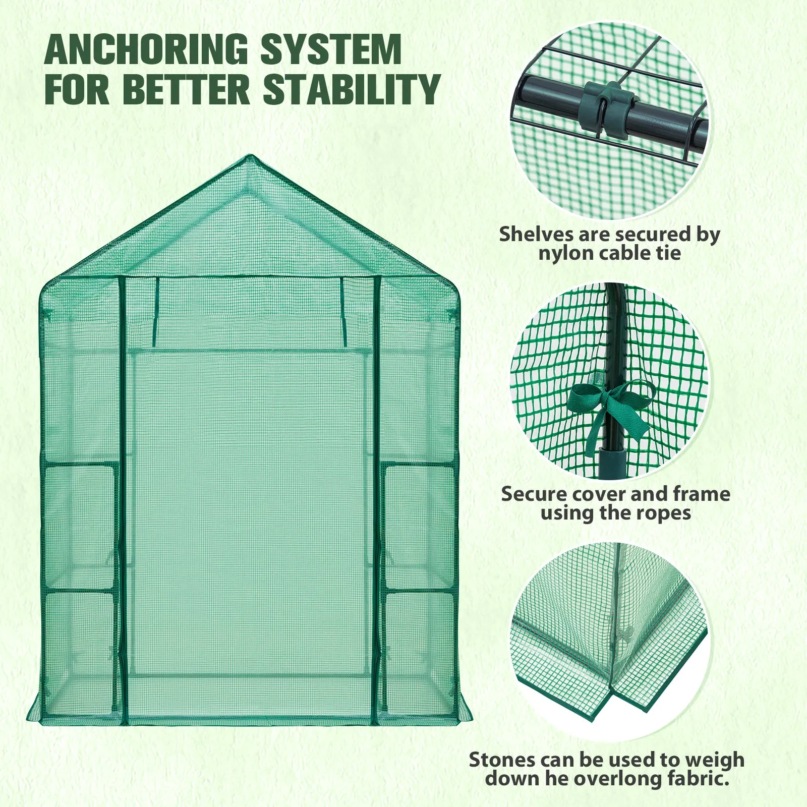 COOS BAY Walk in Mini Greenhouse with Windows, 57x29x77 Inch, 3 Tiers 4 Shelves Portable Plant Gardening Hot House with Roll-up Door, Green