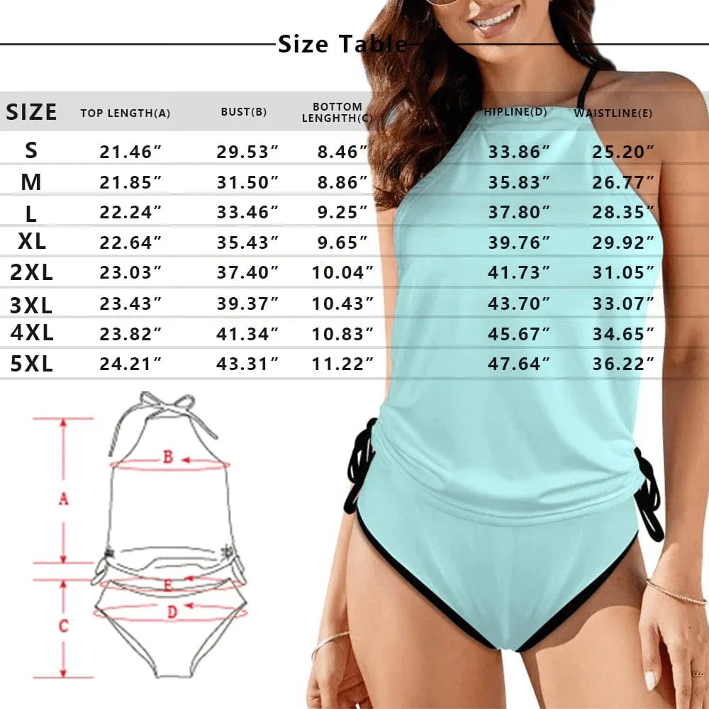 Custom Big Funny Face Womens Sexy Halter Tummy Control Swimsuit Tankini Top Sets Fashion Two Piece Bathing Suit with Tie Side