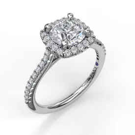 Delicate Cushion Halo Engagement Ring With Pave Shank