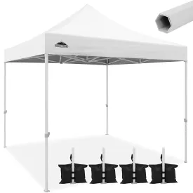 EAGLE PEAK 10x10 Heavy Duty Pop up Commercial Canopy Tent Instant Sun Shelter with Roller Bag, 4 Sandbags, Red / White / Blue / Black