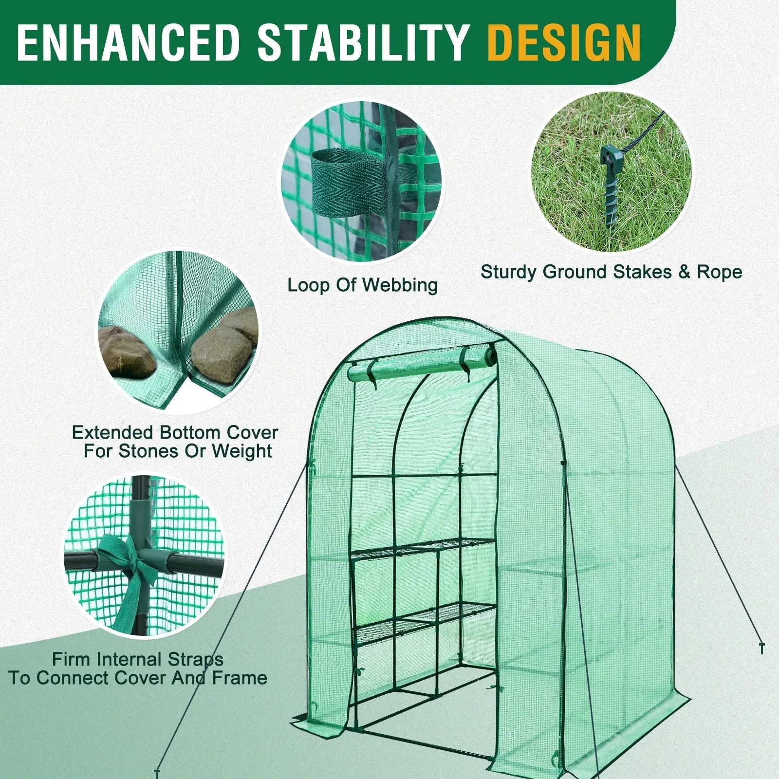 EAGLE PEAK Walk in Greenhouse 3 Tier with Wire Shelves,56.3”x56.3”x76.8”