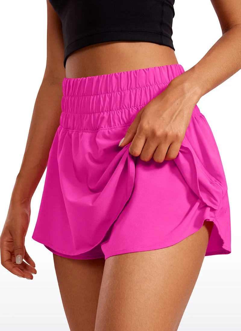 Feathery-Fit Soft High Waisted 2 in 1 Flowy Shorts with Zip Pockets