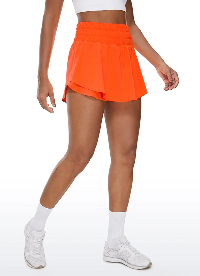 Feathery-Fit Soft High Waisted 2 in 1 Flowy Shorts with Zip Pockets