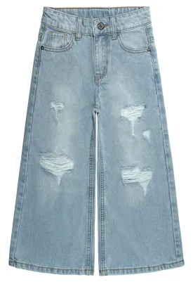 Girls Flare Ripped Wide Leg Soft Denim Jeans Pants