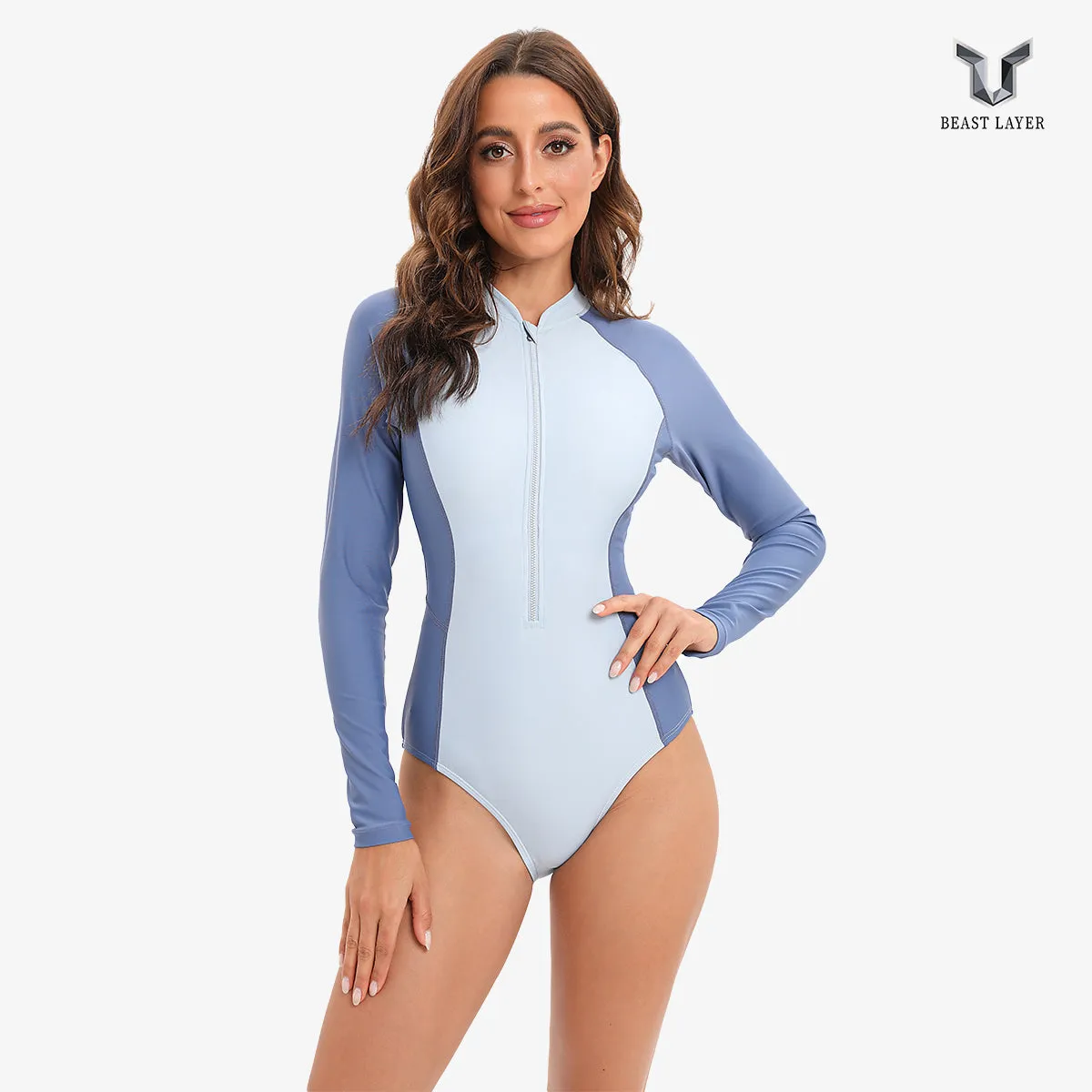 Graphic UPF50  Front-Zip One-Piece Rash Guards for Women - Blue