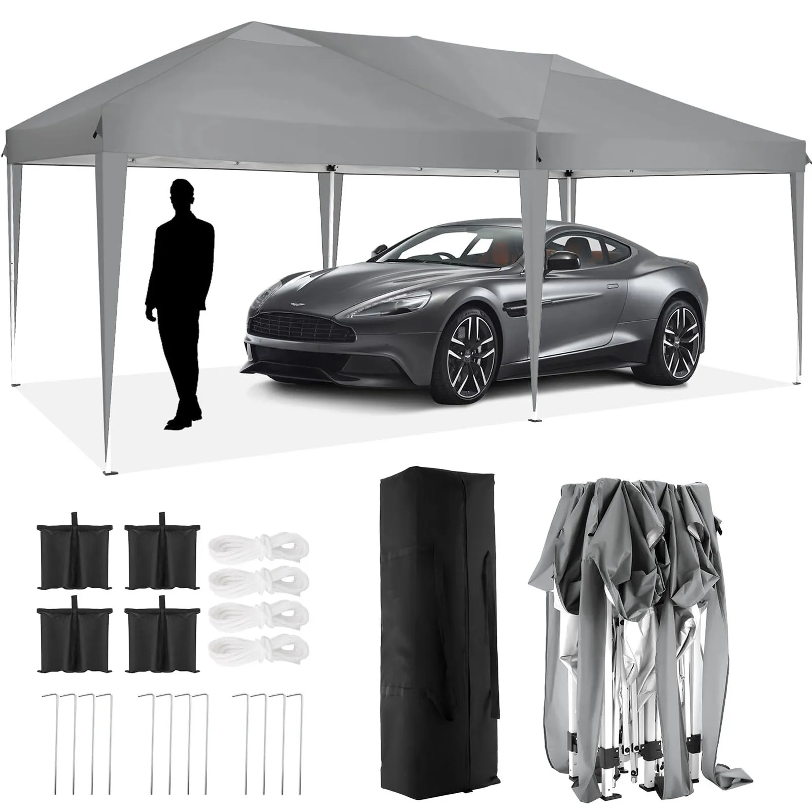 HOTEEL 10x20 Pop Up Canopy Tent Outdoor Shelter for Parties Weddings, Easy Set Up Waterproof Portable Canopy with Carry Bag & 4 Sandbags