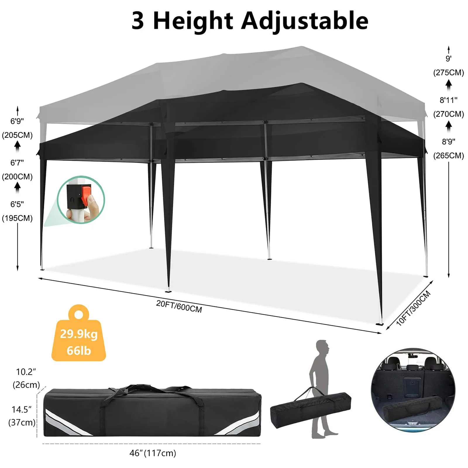 HOTEEL 10x20 Pop Up Canopy Tent Outdoor Shelter for Parties Weddings, Easy Set Up Waterproof Portable Canopy with Carry Bag & 4 Sandbags