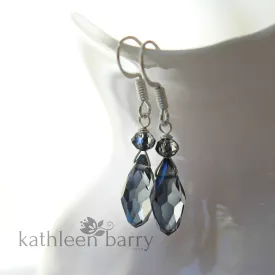 Kate Navy blue crystal drop earrings, Silver, gold or rose gold finish (color options available)