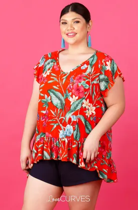 Mullet Ruffle Hem Top - Fiery Hawaii - ATT