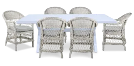 Noosa Rectangle 7 Piece Outdoor Setting in Arctic White with Wicker Chairs