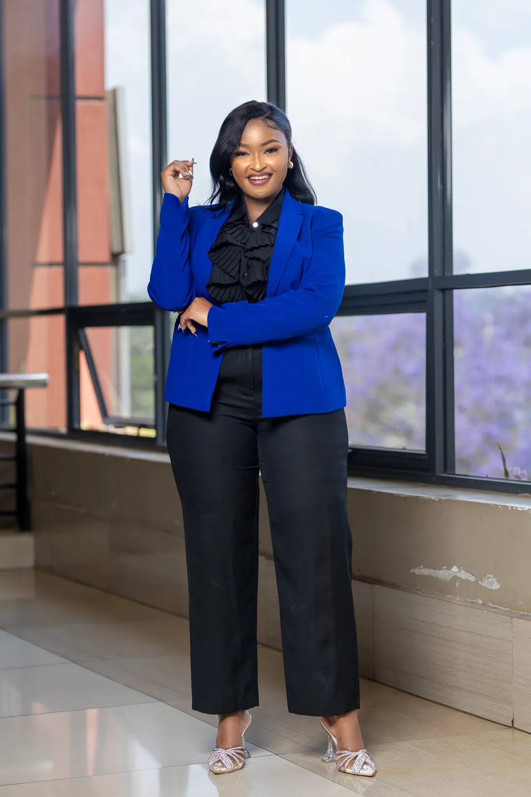 Royal blue one buttoned blazer