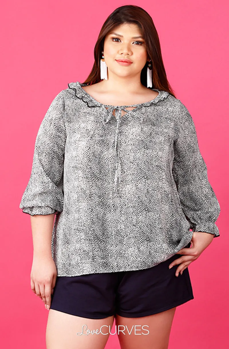 String Tie Ruffle Top - Feline Spots - ATT