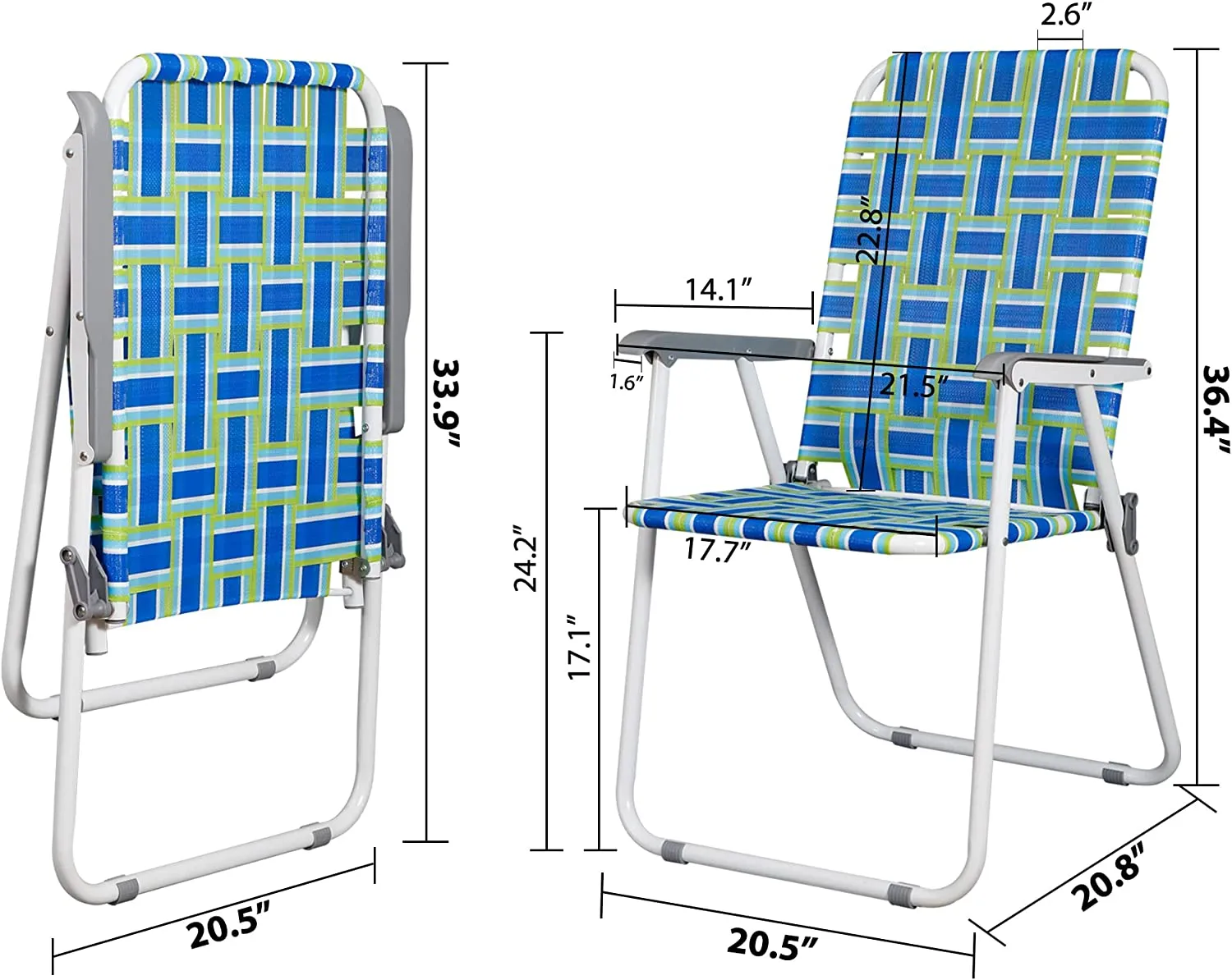 ZENY™ Patio Lawn Chairs Folding Set of 2, Metal Webbed Folding Chair Outdoor Beach Chair Portable Camping Chair for BBQ, Fishing,Yard, Garden(Blue)